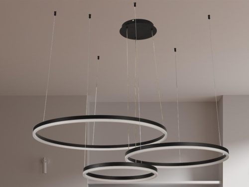 LED design mennyezeti lámpa 125W, 8200 lm, 3000K-6500K, fekete, IP20, Ø400+600+800 - J4384/B