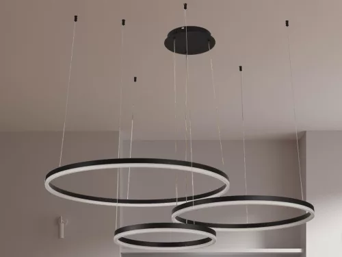 LED design mennyezeti lámpa 125W, 8200 lm, 3000K-6500K, fekete, IP20, Ø400+600+800 - J4384/B