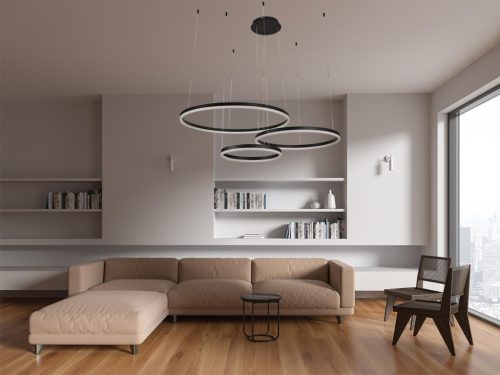 LED design mennyezeti lámpa 125W, 8200 lm, 3000K-6500K, fekete, IP20, Ø400+600+800 - J4384/B