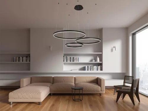 LED design mennyezeti lámpa 125W, 8200 lm, 3000K-6500K, fekete, IP20, Ø400+600+800 - J4384/B