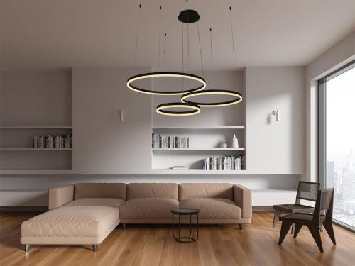 LED design mennyezeti lámpa 125W, 8200 lm, 3000K-6500K, fekete, IP20, Ø400+600+800 - J4384/B