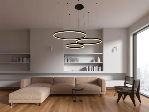 LED design mennyezeti lámpa 125W, 8200 lm, 3000K-6500K, fekete, IP20, Ø400+600+800 - J4384/B