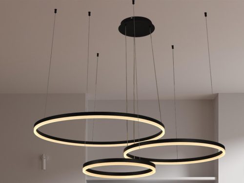 LED design mennyezeti lámpa 125W, 8200 lm, 3000K-6500K, fekete, IP20, Ø400+600+800 - J4384/B