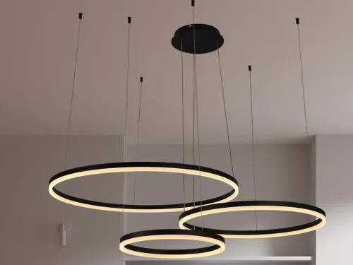 LED design mennyezeti lámpa 125W, 8200 lm, 3000K-6500K, fekete, IP20, Ø400+600+800 - J4384/B