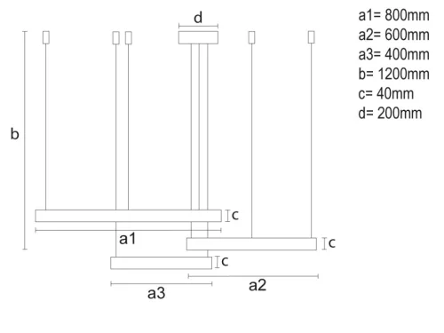 LED design mennyezeti lámpa 125W, 8200 lm, 3000K-6500K, fekete, IP20, Ø400+600+800 - J4384/B