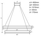 LED mennyezeti lámpa, 100W, 6500 lm, 3000K–6500K állítható, IP20, fém/akril Ø400+600 mm - J7309/W