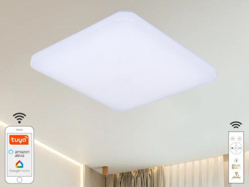 Intelligens dimmelhető négyzet mennyezeti LED lámpa 48W, 425x425x82 mm, 2700K–6500K, Wi-Fi, IP20 - L