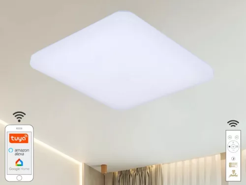 Intelligens dimmelhető négyzet mennyezeti LED lámpa 48W, 425x425x82 mm, 2700K–6500K, Wi-Fi, IP20 - L