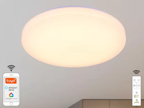 Intelligens dimmelhető kör alakú mennyezeti LED lámpa 48W, 499x80 mm, 2700K–6500K, Wi-Fi, IP20 - LC9