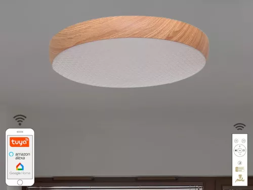 LED mennyezeti lámpa OPÁL fa erezet imitációval távvezérlővel, 48W, 5600 lm, 2700-6500K, IP20 - LC94