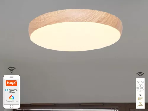 LED mennyezeti lámpa OPÁL fa erezet imitációval távvezérlővel, 48W, 5600 lm, 2700-6500K, IP20 - LC94
