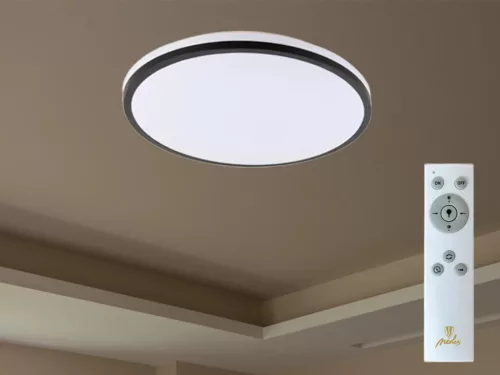 LED mennyezeti lámpa 36W dimmelhető, távirányítós, 2700lm, 3000-6500K, IP20, opál búra + fekete kere