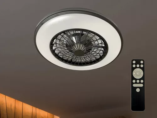 LED mennyezeti lámpa ventilátorral, fekete, 48W, Ø486x140 mm, IP20, 3000K-6500K - LCL6341