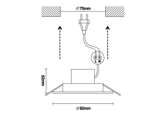 LED süllyeszthető lámpa 7W, 520-620Lm, 4000K, Ø92x52mm, IP44 - LDL153