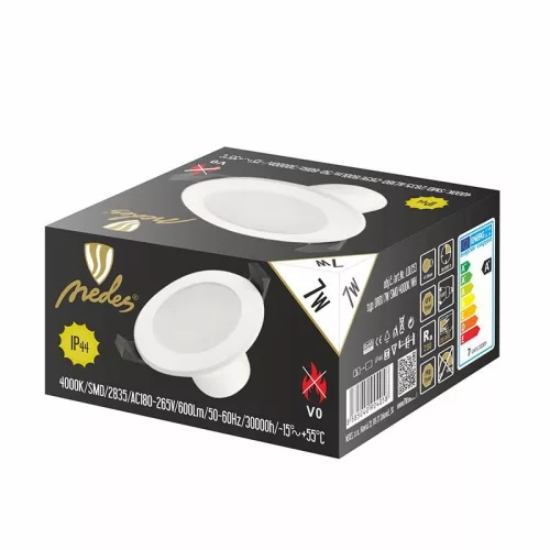 LED süllyeszthető lámpa 7W, 520-620Lm, 4000K, Ø92x52mm, IP44 - LDL153