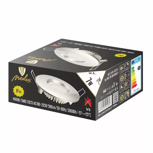 LED süllyesztett lámpatest 7W, Ø85x25mm, IP44, 4000K, ezüst LDL253/S