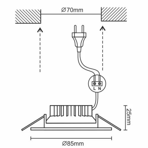 LED süllyesztett lámpatest 7W, Ø85x25mm, IP44, 4000K, ezüst LDL253/S