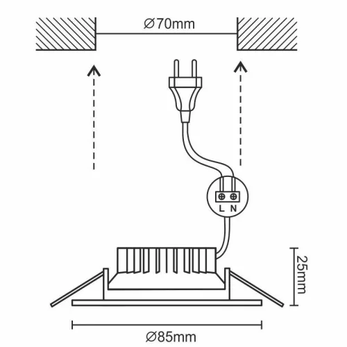 LED süllyesztett lámpatest 7W, Ø85x25mm, IP44, 4000K, fehér LDL253