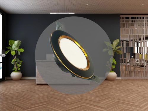 LED beépíthető lámpa 7,5W, 4000K semleges fehér, IP20, fekete-arany csík, Ø100x35 mm - LDL321BG