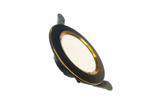 LED beépíthető lámpa 7,5W, 4000K semleges fehér, IP20, fekete-arany csík, Ø100x35 mm - LDL321BG