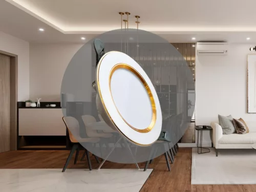 LED beépíthető lámpa 7,5W, 4000K semleges fehér, IP20, fehér-arany csík, Ø100x35 mm - LDL321WG