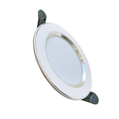 LED beépíthető lámpa 7,5W, 4000K semleges fehér, IP20, fehér-ezüst csík, Ø100x35 mm - LDL321WS