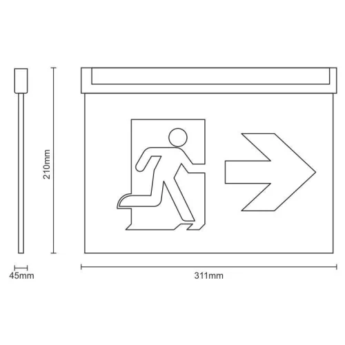 LED vészvilágítás 2W 3h IP20, hideg fehér 6000K 311x210x45 mm - LEL204