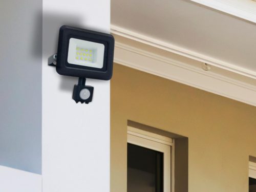 LED reflektor 10W, 800 lm, 4000K semleges fehér, PIR érzékelő, IP44, fekete - LF0021S