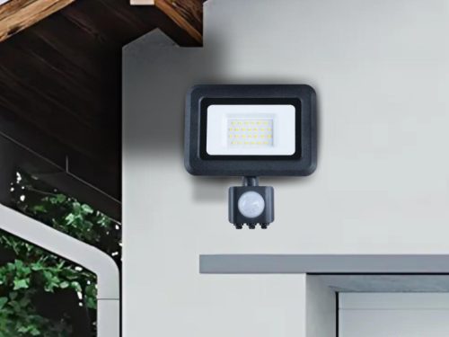 LED reflektor PIR érzékelővel 20W, 1600 lm, 4000K, IP44, fekete - LF0022S