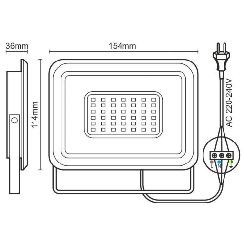 LED reflektor 30W fekete IP65 4000K 154x114x36mm - LF0023