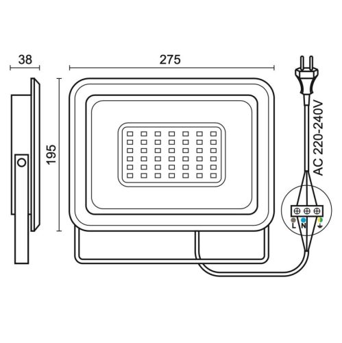 LED reflektor 100W, 8000 lm, 4000K semleges fehér, IP65, fekete, 195x38x275 mm - LF0025