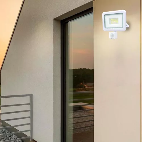 LED reflektor érzékelővel 20W, 1600 lm, 4000K semleges fehér, IP44, fehér, 128x149x41 mm - LF0122S