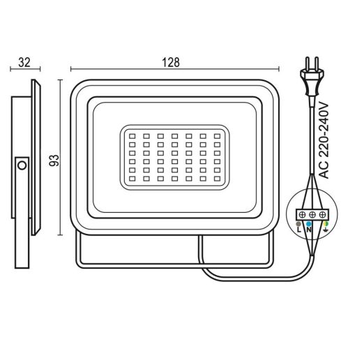 LED reflektor 20W, 1600 lm, 4000K semleges fehér, IP65, fehér, 128x93x32 mm - LF0122