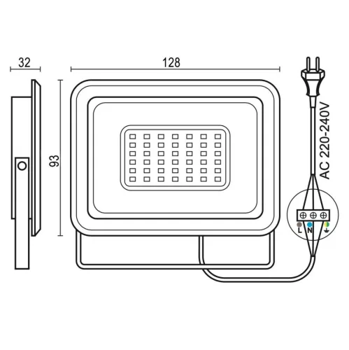 LED reflektor 20W, 1600 lm, 4000K semleges fehér, IP65, fehér, 128x93x32 mm - LF0122