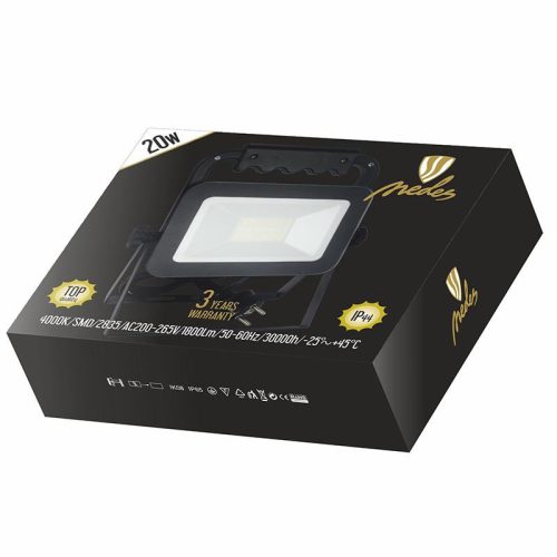 LED kültéri reflektor 20W, 1800Lm, 4000K, IP44, fekete - LF2022H