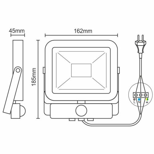 LED kültéri reflektor 20W, 1800Lm, 4000K, IP65, mozgásérzékelővel, fehér - LF2122S