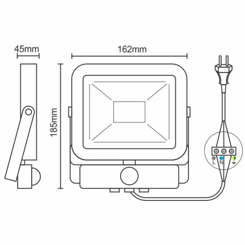 LED kültéri reflektor 20W, 1800Lm, 4000K, IP65, mozgásérzékelővel, fehér - LF2122S