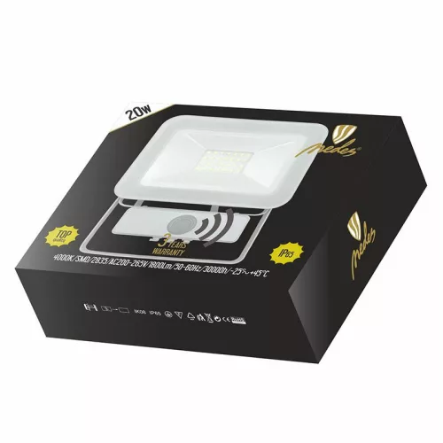 LED kültéri reflektor 20W, 1800Lm, 4000K, IP65, mozgásérzékelővel, fehér - LF2122S