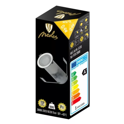 LED padlóvilágító 0,4W 12V DC, IP67, meleg fehér 2800K, Ø18x26mm - LFL110