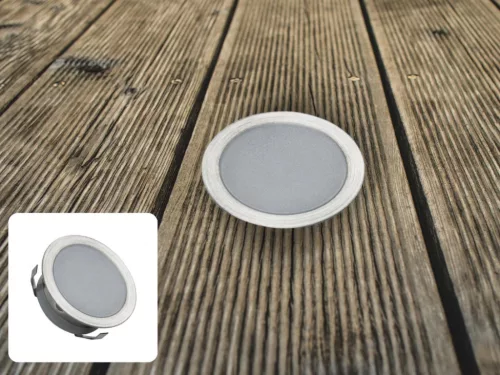 LED padlóvilágítás 0,6W DC12V, 6 lm, IP67, meleg fehér, fém, Ø30x13,5mm - LFL111