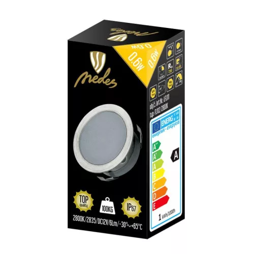 LED padlóvilágítás 0,6W DC12V, 6 lm, IP67, meleg fehér, fém, Ø30x13,5mm - LFL111