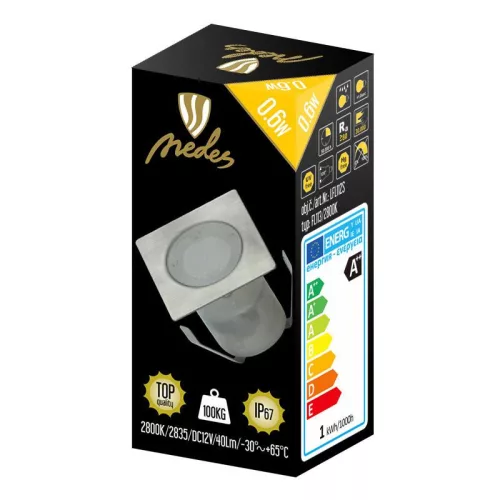 LED padlóvilágítás 0,6W DC12V, 40 lm, IP67, természetes fehér, fém, 30x30x26mm - LFL112S