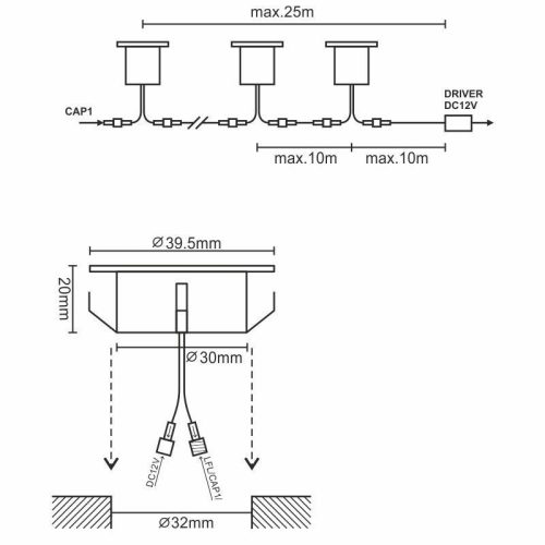 LED padlóvilágítás 0,4W DC12V, 40 lm, IP67, természetes fehér, fém, 30x30x26mm - LFL113