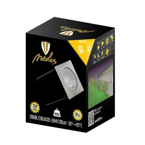 LED padlóvilágítás 4W, 210 lm, 2800K meleg fehér, IP67, 60x60x57 mm - LGL514S
