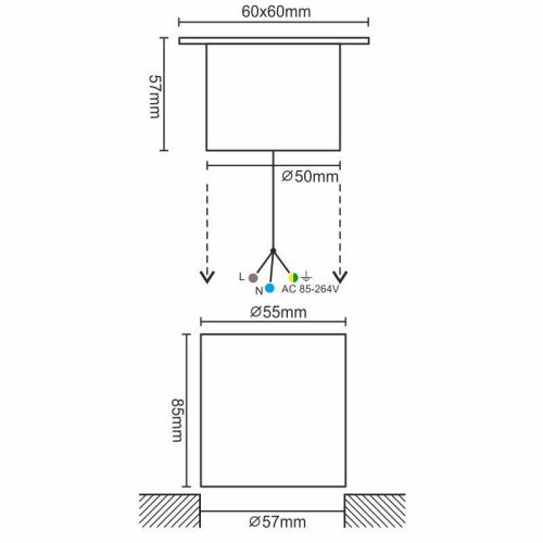 LED padlóvilágítás 4W, 210 lm, 2800K meleg fehér, IP67, 60x60x57 mm - LGL514S