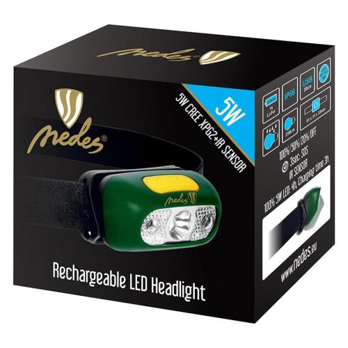 LED tölthető fejlámpa 5W 230Lm mozgásérzékelő IP66 61x31x33 mm - LH02R
