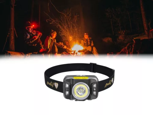 LED tölthető fejlámpa 5W CREE + vörös LED, szenzorral, IPX4, 70x48,5x41 mm - LH05R