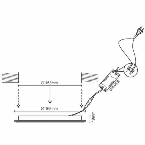 Beépíthető kör alakú LED panel 12W, 950 lm, 2800K meleg fehér, IP20, Ø168x19 mm - LPL113