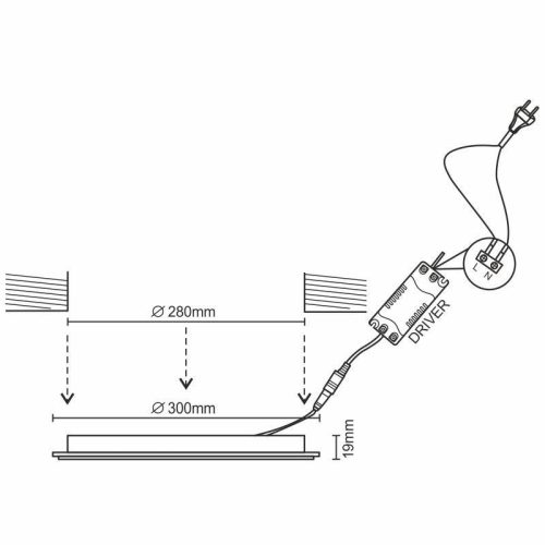 Beépíthető kör alakú LED panel 24W, 1820 lm, 2800K meleg fehér, IP20, Ø300x19 mm - LPL115