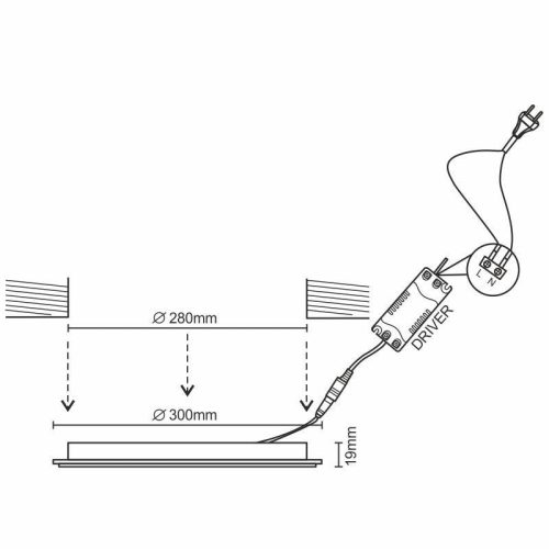 Beépíthető kör alakú LED panel 24W, 1850 lm, 4000K természetes fehér, IP20, Ø300x19 mm - LPL125